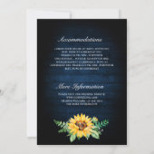 Rustic Sunflower's Breath Navy Blue Wedding Kaart (Achterkant)