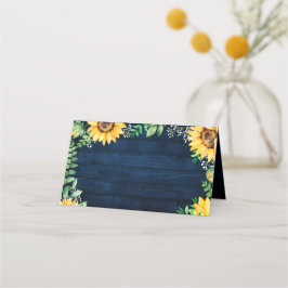 Rustic Sunflower's Breath Navy Blue Wedding Plaatskaartje