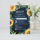 Rustic Sunflower's Breath Navy Blue Wedding RSVP Kaartje (Staand voorkant)