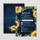 Rustic Sunflower's Breath Navy Blue Wedding RSVP Kaartje (Voorkant / Achterkant)