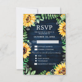 Rustic Sunflower's Breath Navy Blue Wedding RSVP Kaartje