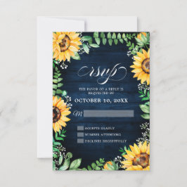 Rustic Sunflower's Breath Navy Blue Wedding RSVP Kaartje