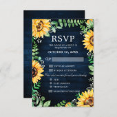 Rustic Sunflower's Breath Navy Blue Wedding RSVP Kaartje (Voorkant / Achterkant)