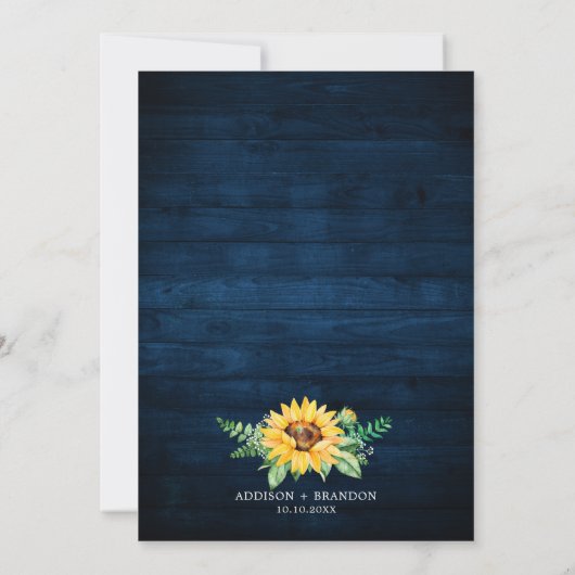 Rustic Sunflower's Breath Navy Blue Wedding Save The Date (Achterkant)