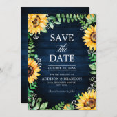 Rustic Sunflower's Breath Navy Blue Wedding Save The Date (Voorkant / Achterkant)