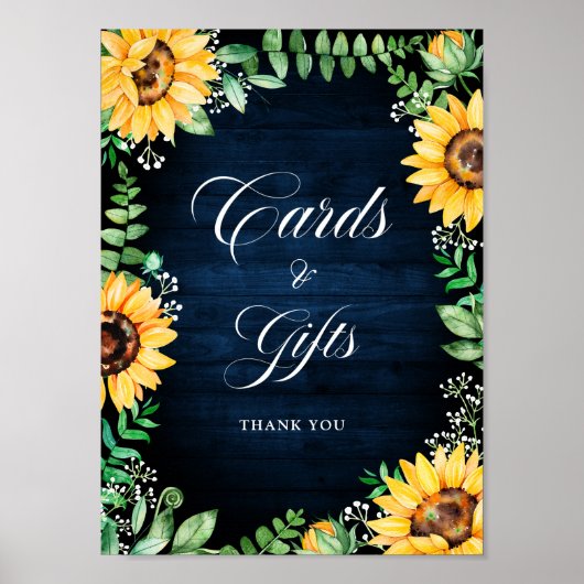 Rustic Sunflower's Breath Navy Cards & Gifts Poster (Voorkant)