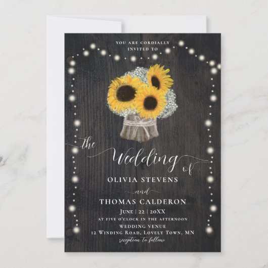 Rustic Sunflower's Breath Tree Bark Wedding Kaart (Voorkant)