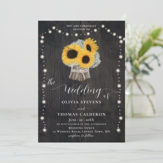 Rustic Sunflower's Breath Tree Bark Wedding Kaart (Staand voorkant)