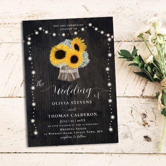Rustic Sunflower's Breath Tree Bark Wedding Kaart