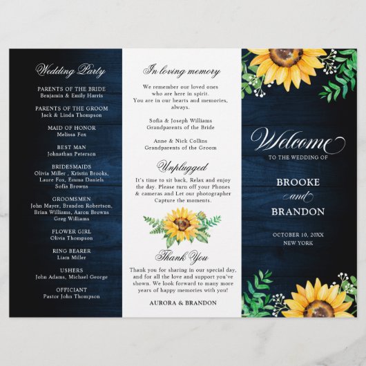 Rustic Sunflower's Breath Wedding Program (Voorkant)