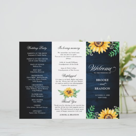 Rustic Sunflower's Breath Wedding Program (Staand voorkant)