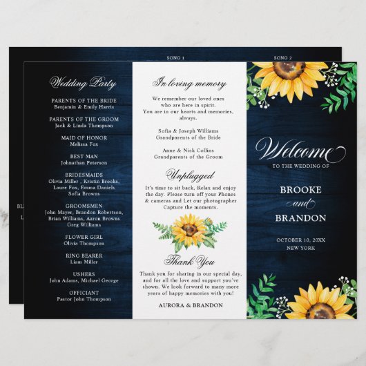 Rustic Sunflower's Breath Wedding Program (Voorkant / Achterkant)