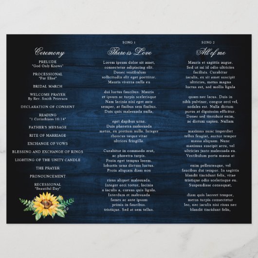 Rustic Sunflower's Breath Wedding Program (Achterkant)