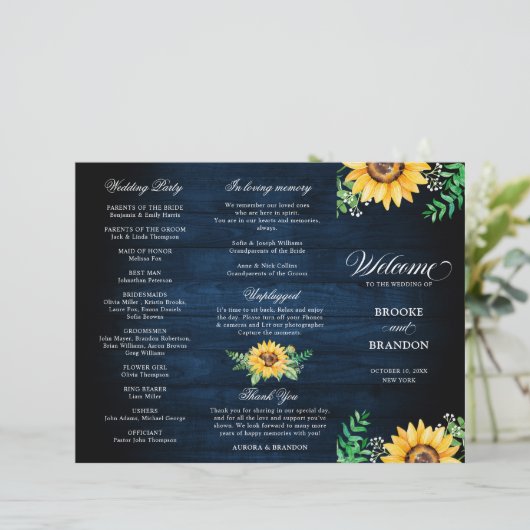 Rustic Sunflower's Breath Wedding Program (Staand voorkant)