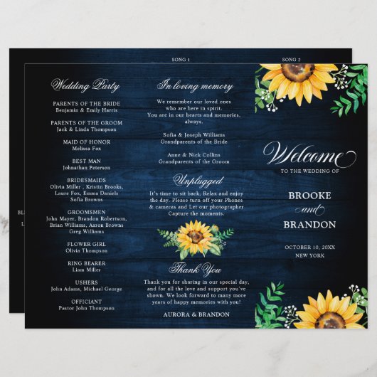 Rustic Sunflower's Breath Wedding Program (Voorkant / Achterkant)