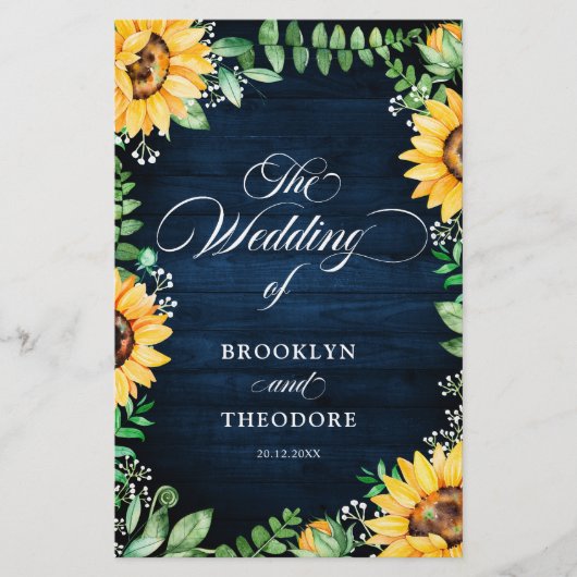 Rustic Sunflower's Breath Wedding Program (Voorkant)