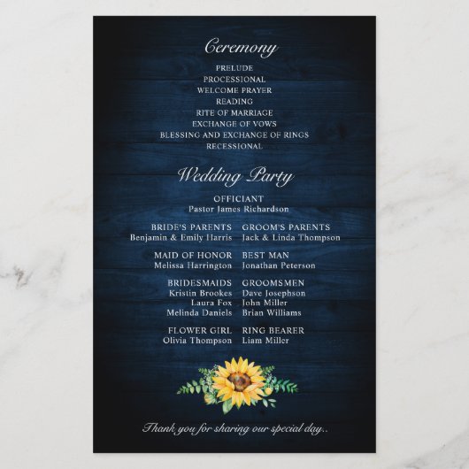 Rustic Sunflower's Breath Wedding Program (Achterkant)