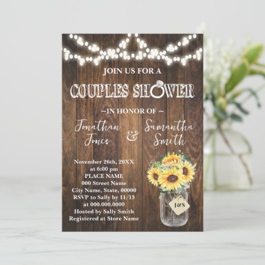 Rustic Sunflowers Couples Wedding Shower  Kaart (Staand voorkant)