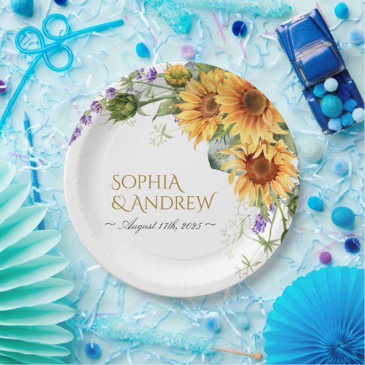 Rustic Sunflowers & Lavender Wedding Papieren Bordje (Feest)