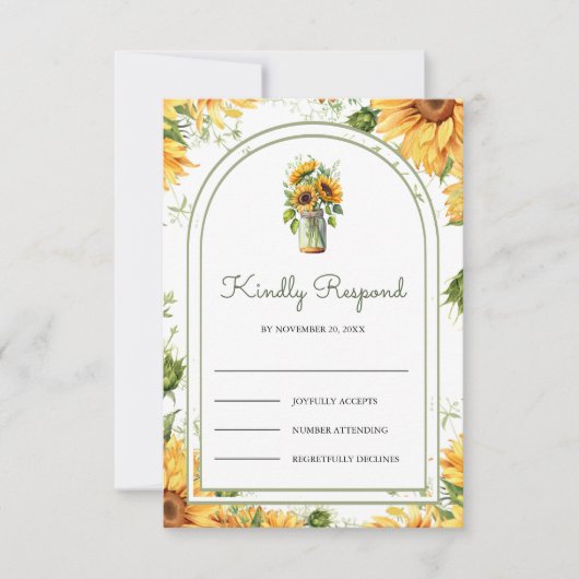 Rustic Sunflowers Mason Jar Arch Wedding RSVP Kaartje (Voorkant)