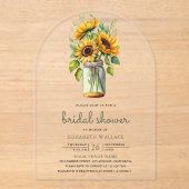 Rustic Sunflowers Mason Jar Bridal Shower Acryl Uitnodigingen (Voorkant)