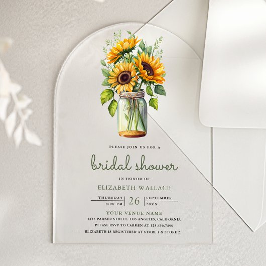 Rustic Sunflowers Mason Jar Bridal Shower Acryl Uitnodigingen