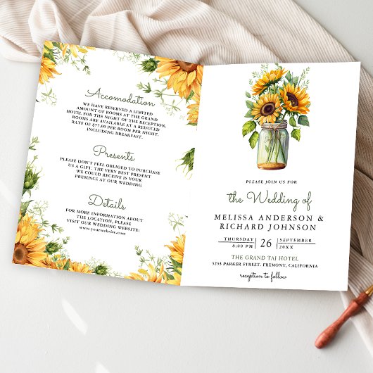 Rustic Sunflowers Mason Jar QR Code Wedding