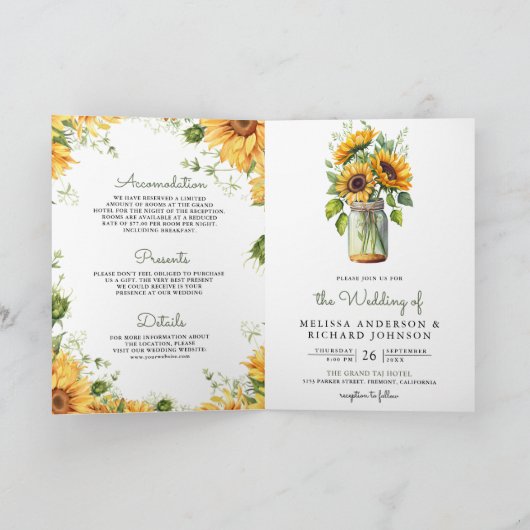 Rustic Sunflowers Mason Jar QR Code Wedding (Binnen)
