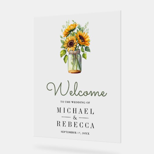Rustic Sunflowers Mason Jar Wedding Welcome Acryl Bord (Hoek)