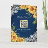 Rustic Sunflowers Navy Blue Wood QR Code Wedding (Achterkant)