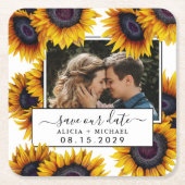 Rustic sunflowers photo wedding save the date kartonnen onderzetters (Voorkant)