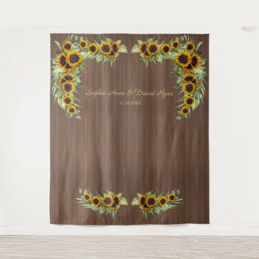 Rustic Sunflowers Trouwfeest Houten Fotobooth Wandkleed (Voorkant)