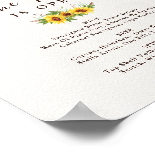 Rustic Sunflowers Wedding Bar Signature Drinks Poster (Hoek)