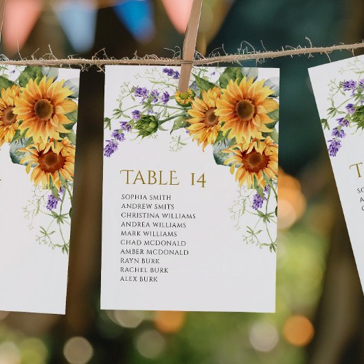 Rustic Sunflowers Wedding Seating Chart Cards Kaart