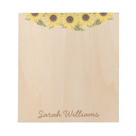 Rustic Sunflowers Wood Brown Handwriting Floral Notitieblok (Voorkant)