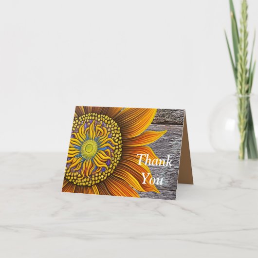 Rustic Sunny Sunflower op Barn Board Bedankkaart (Voorkant)