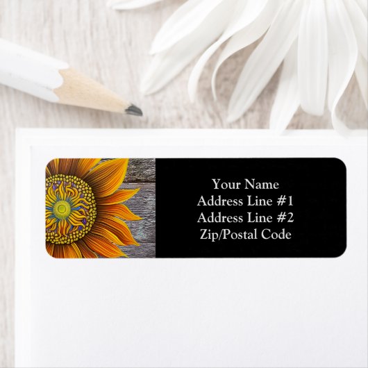 Rustic Sunny Sunflower op Barn Board Etiket (Insitu)