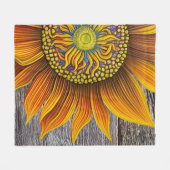 Rustic Sunny Sunflower op Barn Board Fleece Deken (Voorkant (Horizontaal))