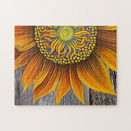 Rustic Sunny Sunflower op Barn Board Legpuzzel (Horizontaal)