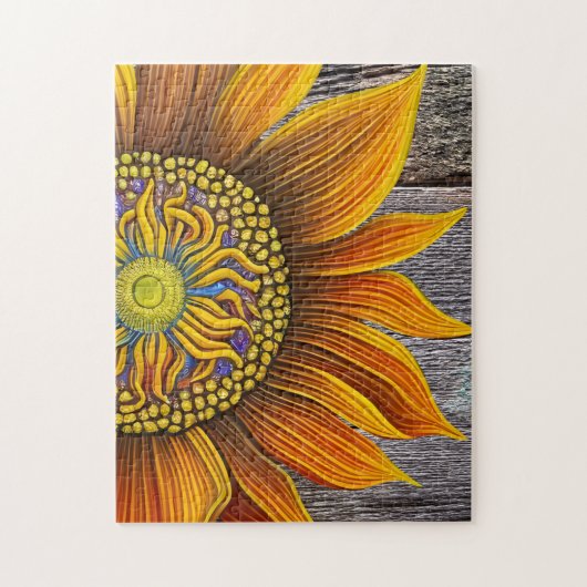 Rustic Sunny Sunflower op Barn Board Legpuzzel (Verticaal)