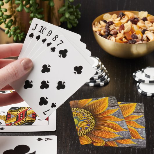 Rustic Sunny Sunflower op Barn Board Pokerkaarten (Insitu)