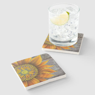 Rustic Sunny Sunflower op Barn Board Stenen Onderzetter