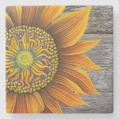 Rustic Sunny Sunflower op Barn Board Stenen Onderzetter (Voorkant)