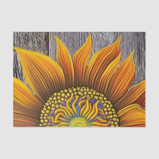 Rustic Sunny Sunflower op Barn Board Tissuepapier (Voorkant)