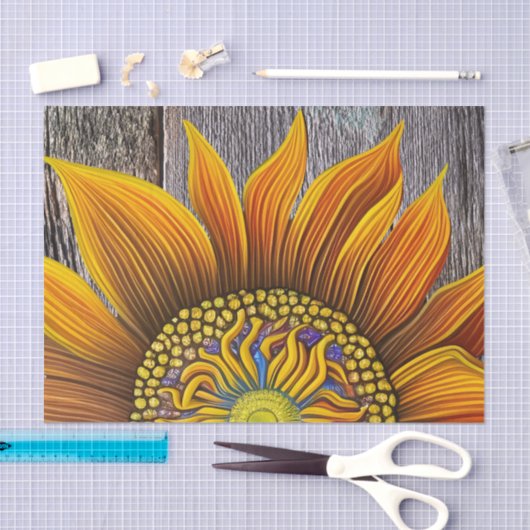Rustic Sunny Sunflower op Barn Board Tissuepapier (Craft)