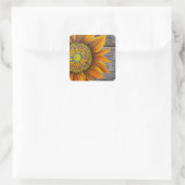 Rustic Sunny Sunflower op Barn Board Vierkante Sticker (Tas)