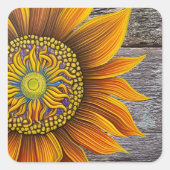 Rustic Sunny Sunflower op Barn Board Vierkante Sticker (Voorkant)