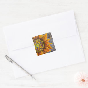 Rustic Sunny Sunflower op Barn Board Vierkante Sticker