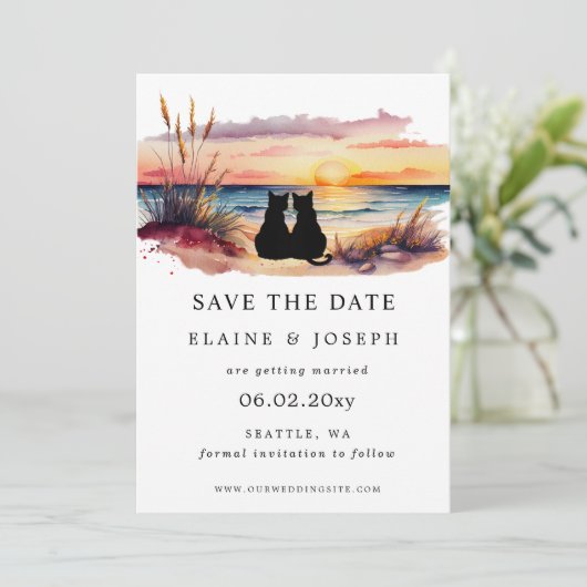 Rustic Sunset Beach Save The Date Cards (Staand voorkant)
