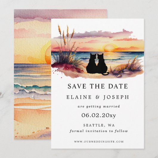 Rustic Sunset Beach Save The Date Cards (Voorkant / Achterkant)